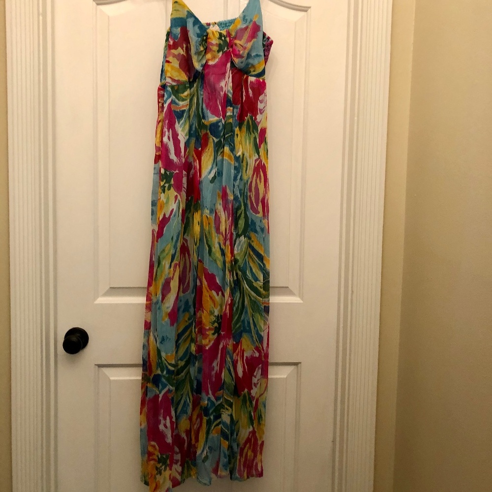 Strapless, Floral Print Maxi Dress